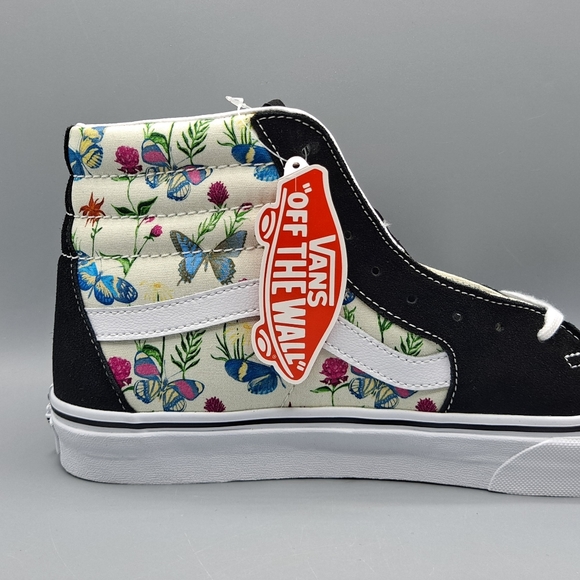 New Vans Sk8-Hi Top Butterfly Floral Marshmallow Black Suede Men's Size 12 - Picture 2 of 9